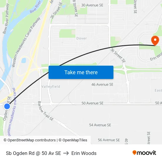 Sb Ogden Rd @ 50 Av SE to Erin Woods map
