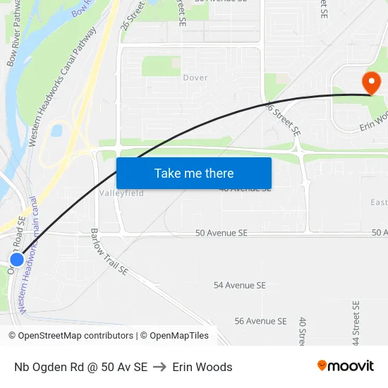 Nb Ogden Rd @ 50 Av SE to Erin Woods map
