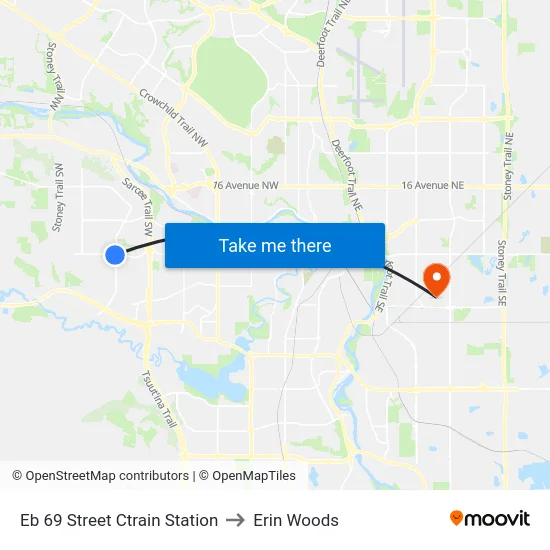 Eb 69 Street Ctrain Station to Erin Woods map