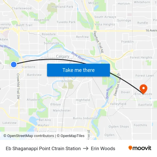 Eb Shaganappi Point Ctrain Station to Erin Woods map