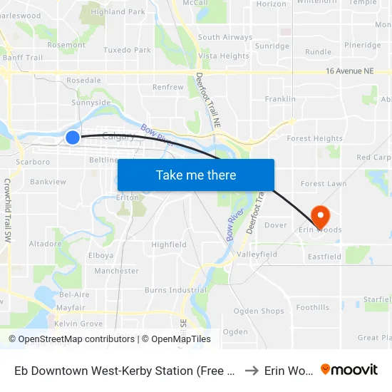 Eb Downtown West-Kerby Station (Free Fare Zone) to Erin Woods map