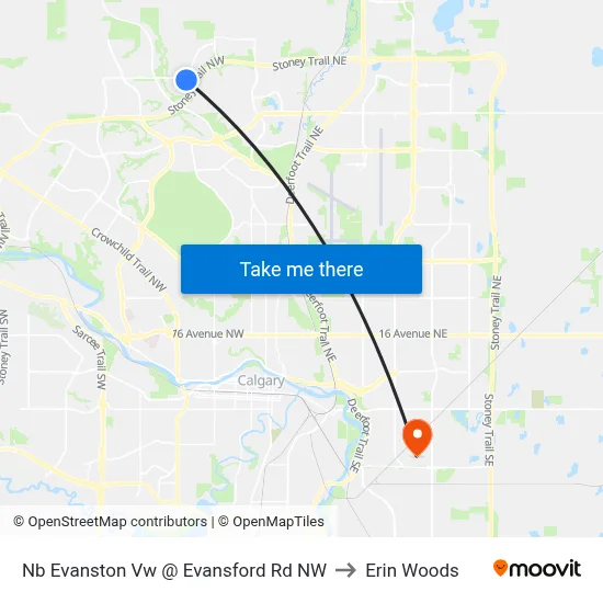 Nb Evanston Vw @ Evansford Rd NW to Erin Woods map