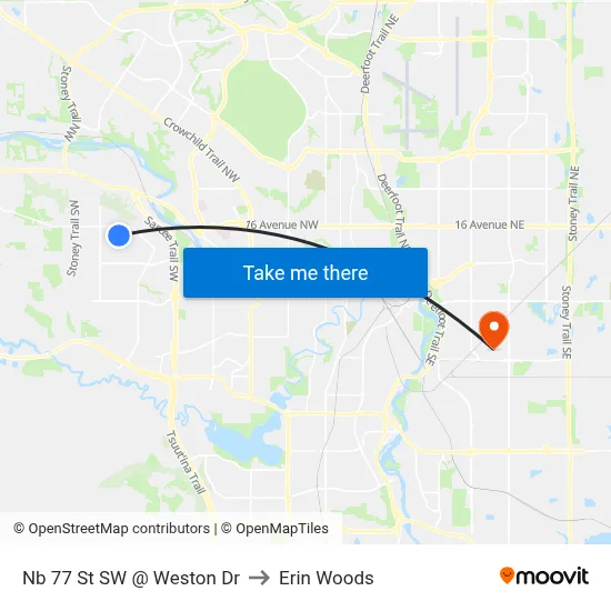 Nb 77 St SW @ Weston Dr to Erin Woods map
