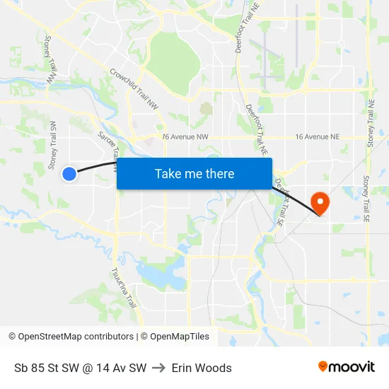 Sb 85 St SW @ 14 Av SW to Erin Woods map