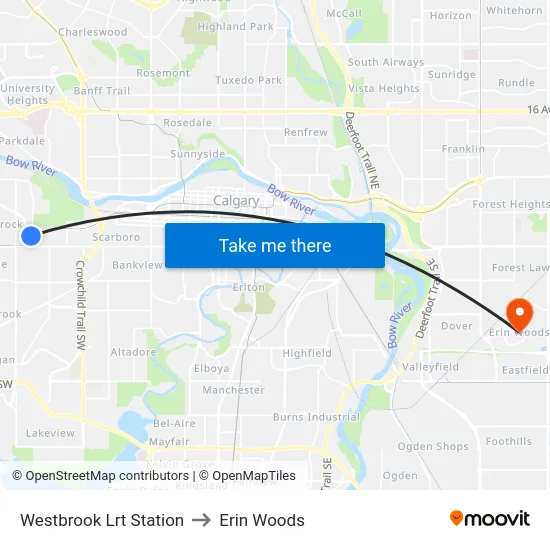 Westbrook Lrt Station to Erin Woods map