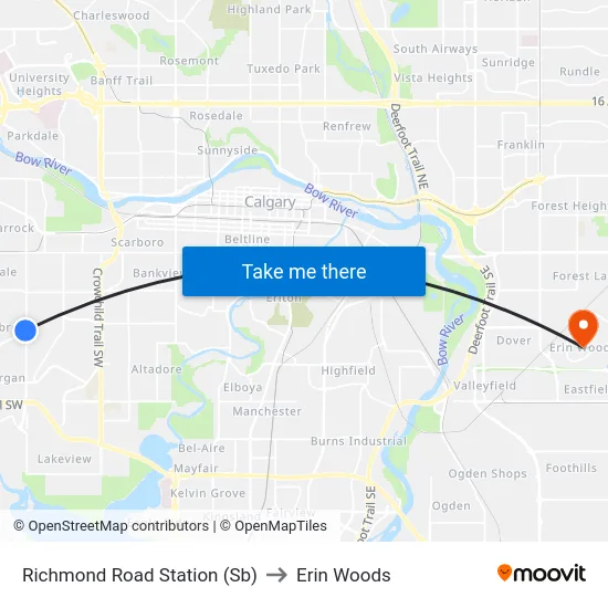 Richmond Road Station (Sb) to Erin Woods map