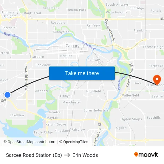 Sarcee Road Station (Eb) to Erin Woods map