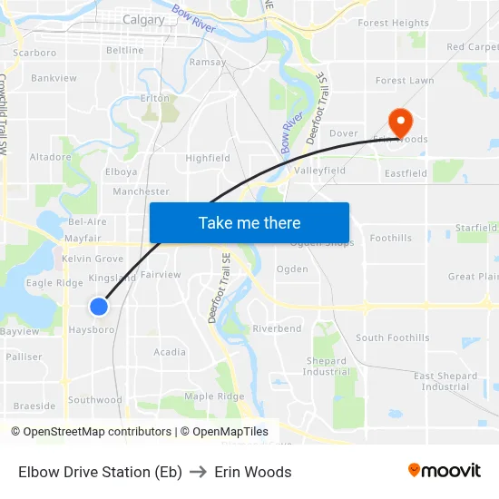 Elbow Drive Station (Eb) to Erin Woods map