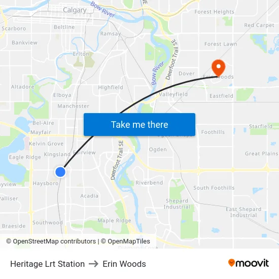 Heritage Lrt Station to Erin Woods map