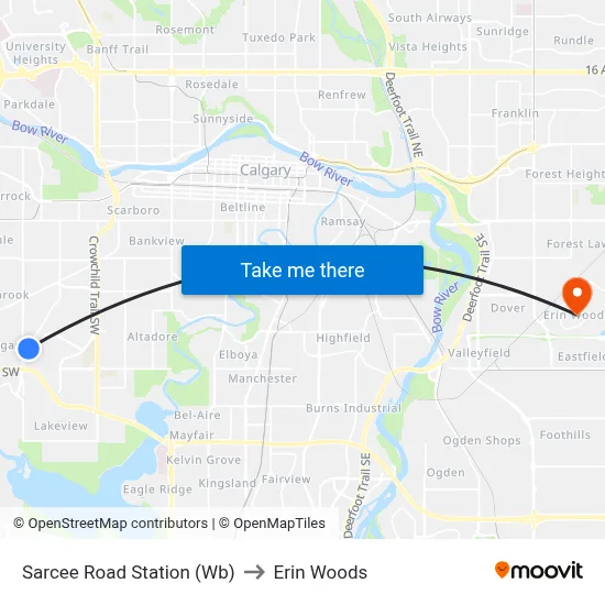 Sarcee Road Station (Wb) to Erin Woods map