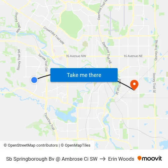 Sb Springborough Bv @ Ambrose Ci SW to Erin Woods map