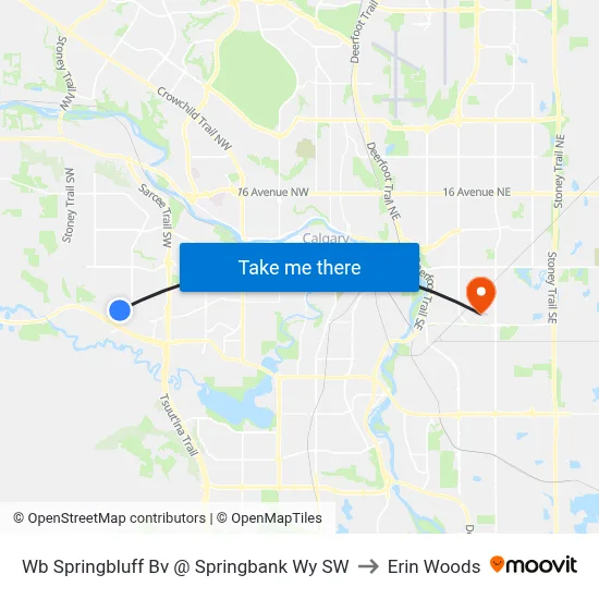 Wb Springbluff Bv @ Springbank Wy SW to Erin Woods map