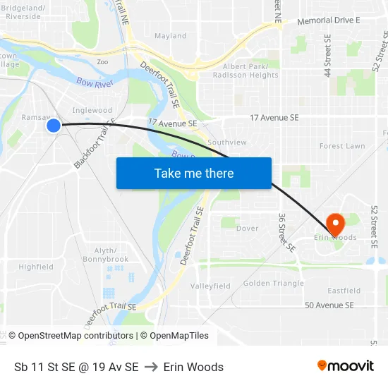 Sb 11 St SE @ 19 Av SE to Erin Woods map