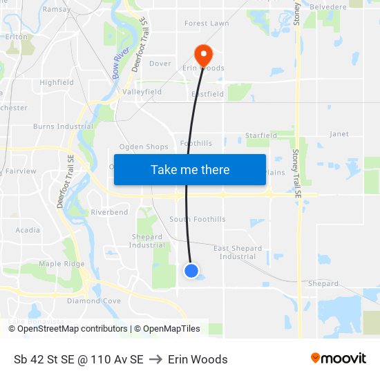 Sb 42 St SE @ 110 Av SE to Erin Woods map