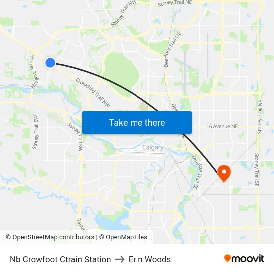 Nb Crowfoot Ctrain Station to Erin Woods map