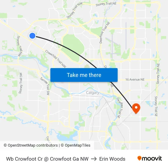 Wb Crowfoot Cr @ Crowfoot Ga NW to Erin Woods map