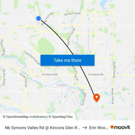 Nb Symons Valley Rd @ Kincora Glen Rd NW to Erin Woods map