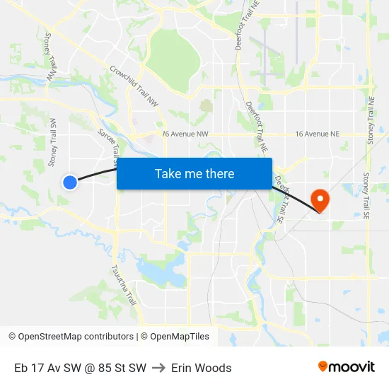 Eb 17 Av SW @ 85 St SW to Erin Woods map