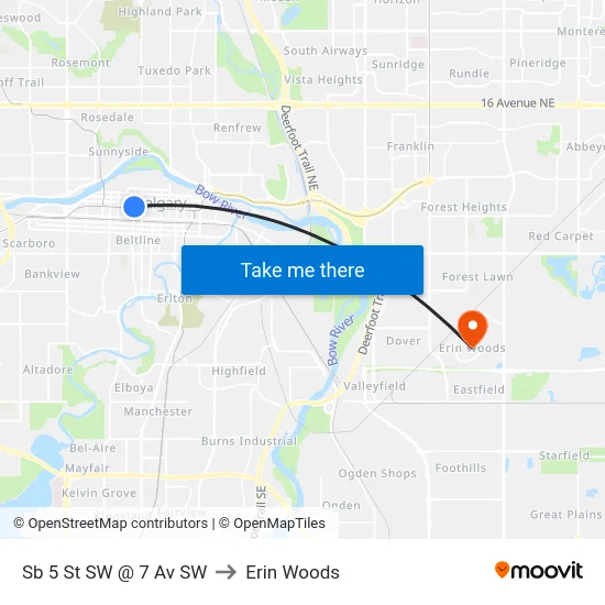 Sb 5 St SW @ 7 Av SW to Erin Woods map