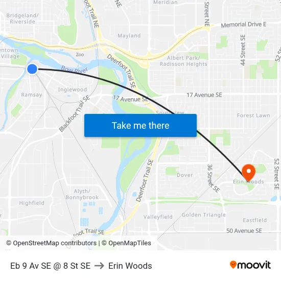 Eb 9 Av SE @ 8 St SE to Erin Woods map