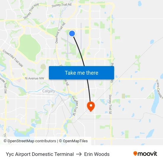 Yyc Airport Domestic Terminal to Erin Woods map