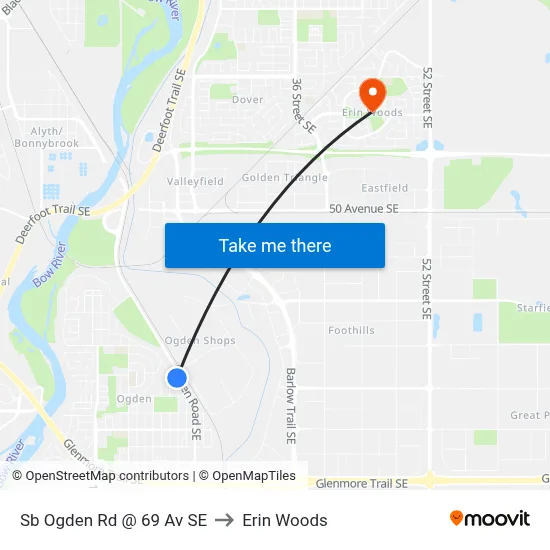 Sb Ogden Rd @ 69 Av SE to Erin Woods map