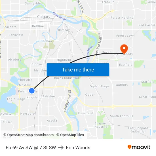 Eb 69 Av SW @ 7 St SW to Erin Woods map