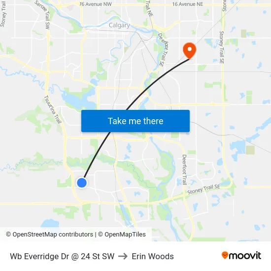 Wb Everridge Dr @ 24 St SW to Erin Woods map