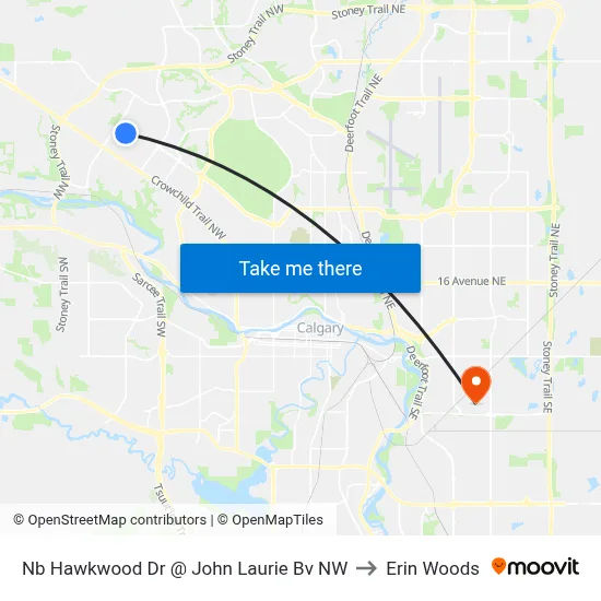 Nb Hawkwood Dr @ John Laurie Bv NW to Erin Woods map