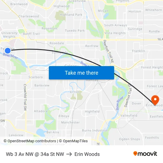 Wb 3 Av NW @ 34a St NW to Erin Woods map
