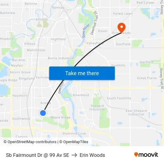 Sb Fairmount Dr @ 99 Av SE to Erin Woods map