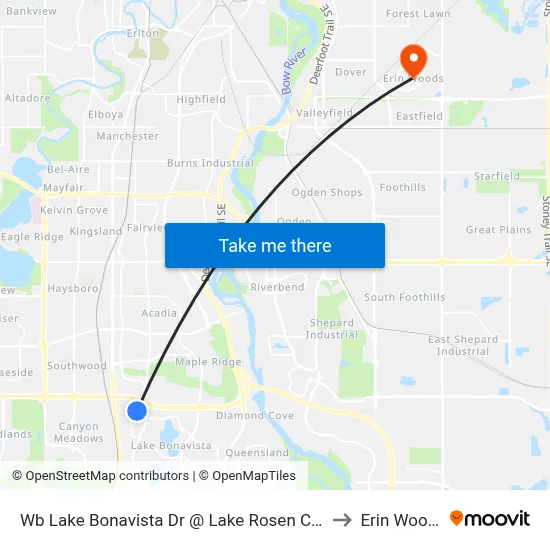 Wb Lake Bonavista Dr @ Lake Rosen Cr SE to Erin Woods map