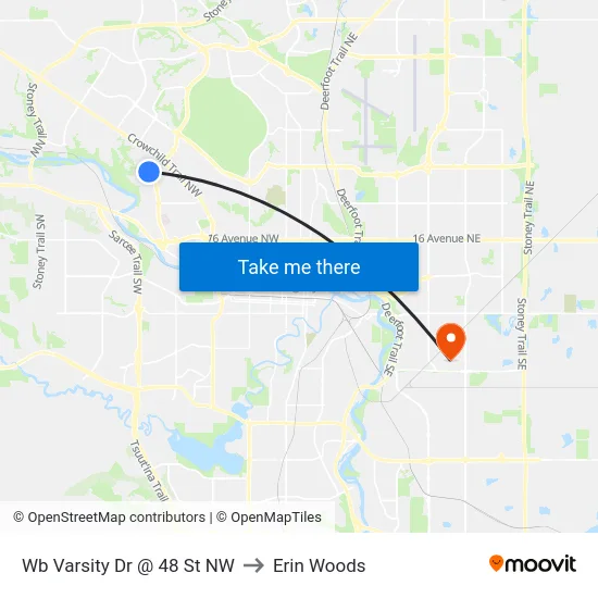 Wb Varsity Dr @ 48 St NW to Erin Woods map