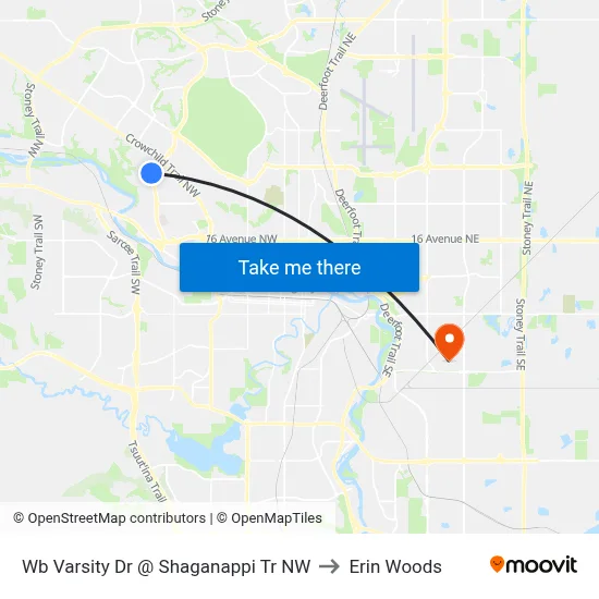 Wb Varsity Dr @ Shaganappi Tr NW to Erin Woods map