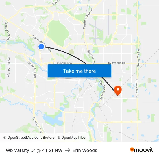 Wb Varsity Dr @ 41 St NW to Erin Woods map