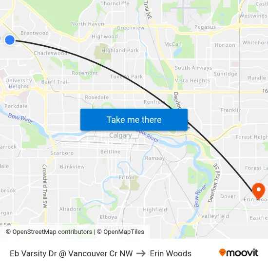 Eb Varsity Dr @ Vancouver Cr NW to Erin Woods map