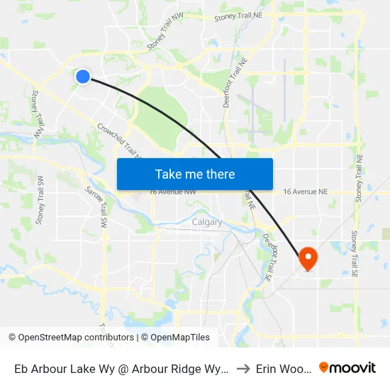 Eb Arbour Lake Wy @ Arbour Ridge Wy NW to Erin Woods map