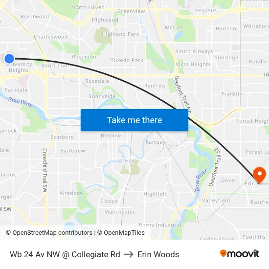 Wb 24 Av NW @ Collegiate Rd to Erin Woods map