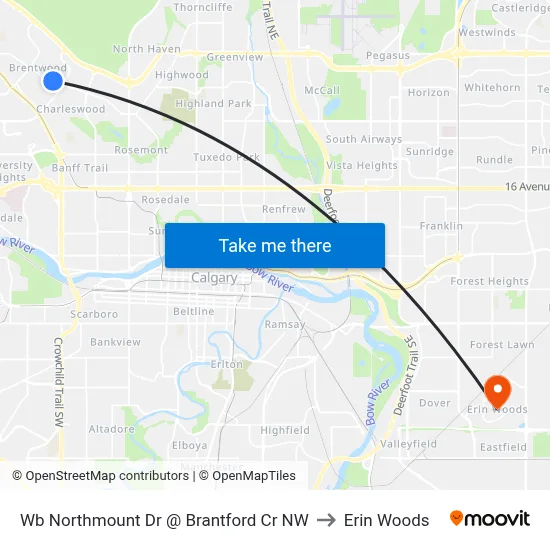 Wb Northmount Dr @ Brantford Cr NW to Erin Woods map