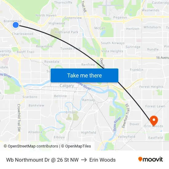 Wb Northmount Dr @ 26 St NW to Erin Woods map