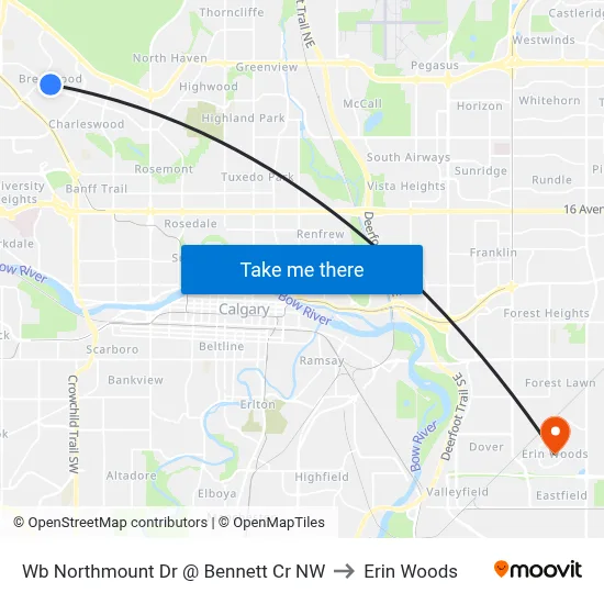 Wb Northmount Dr @ Bennett Cr NW to Erin Woods map