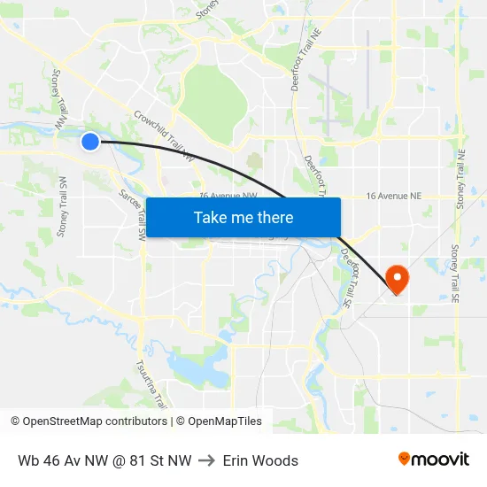 Wb 46 Av NW @ 81 St NW to Erin Woods map