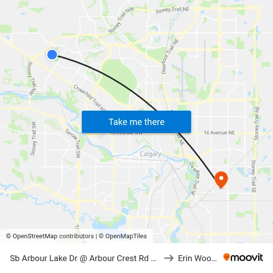 Sb Arbour Lake Dr @ Arbour Crest Rd NW to Erin Woods map