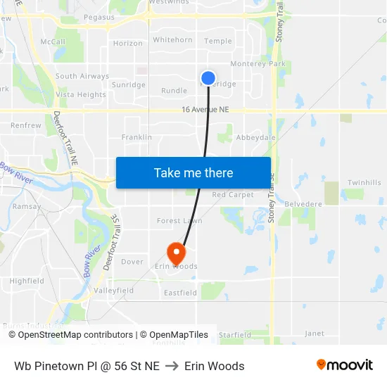 Wb Pinetown Pl @ 56 St NE to Erin Woods map