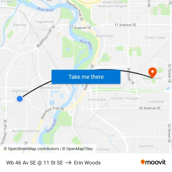Wb 46 Av SE @ 11 St SE to Erin Woods map