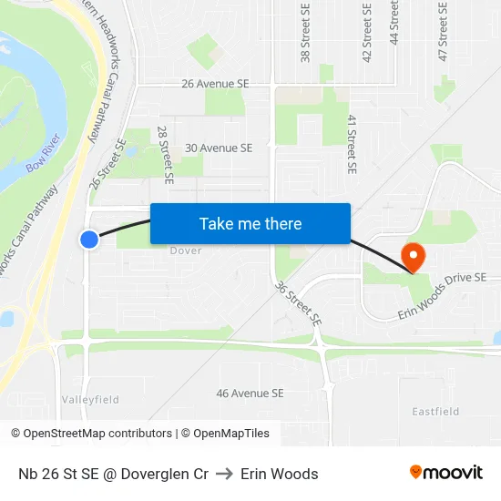 Nb 26 St SE @ Doverglen Cr to Erin Woods map