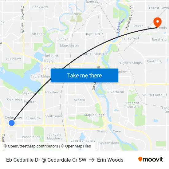 Eb Cedarille Dr @ Cedardale Cr SW to Erin Woods map