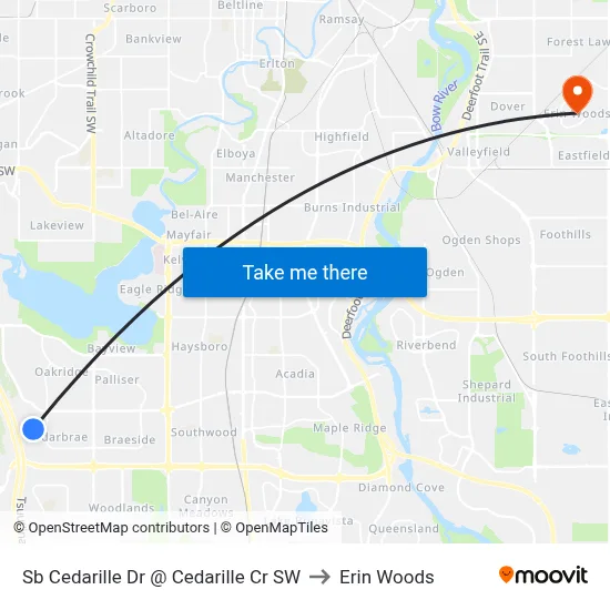 Sb Cedarille Dr @ Cedarille Cr SW to Erin Woods map