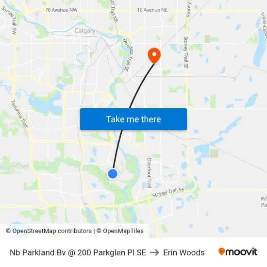Nb Parkland Bv @ 200 Parkglen Pl SE to Erin Woods map