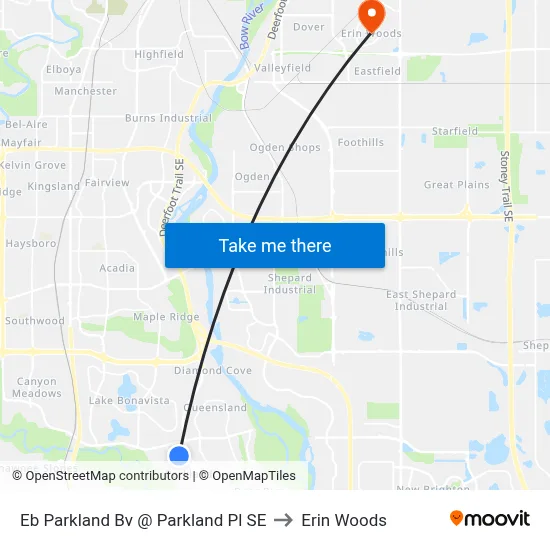 Eb Parkland Bv @ Parkland Pl SE to Erin Woods map